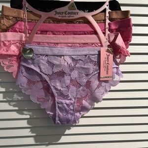 NWT Juicy Couture 5 Pack Meshed Bikini panty Set in black, pink, purple N beige.
